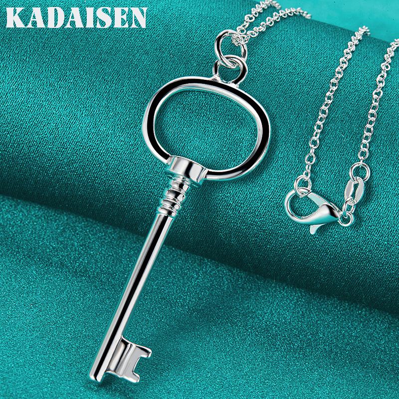 Fine 925 Sterling Silver Round Key 16-30 Inch Pendant Necklace for Women Wedding Engagement Fashion Jewelry