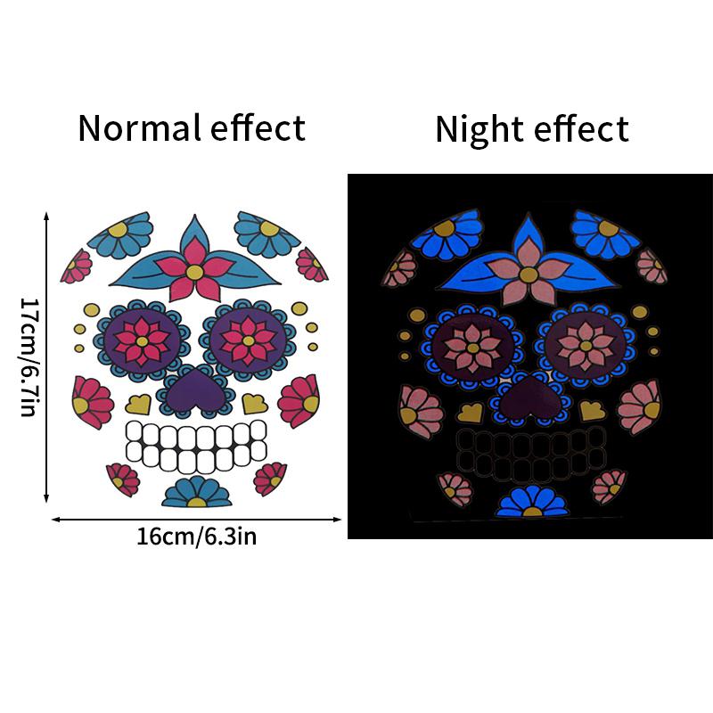 Mexico Day of the Dead Luminous Facial Tattoo Sticker Halloween Party Decoration Halloween Dress Up Day of the Dead DIY Party