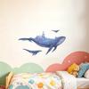 Blue Whale Wall Stickers, Waterproof PVC Wall Decals with Lighthouse And Stars, Peel And Stick Removable Marine Life Decals for Living