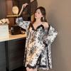 New ice silk pajamas female sexy with chest pads spring and summer lace pure desire wind with chest pads suspender two-piece set home