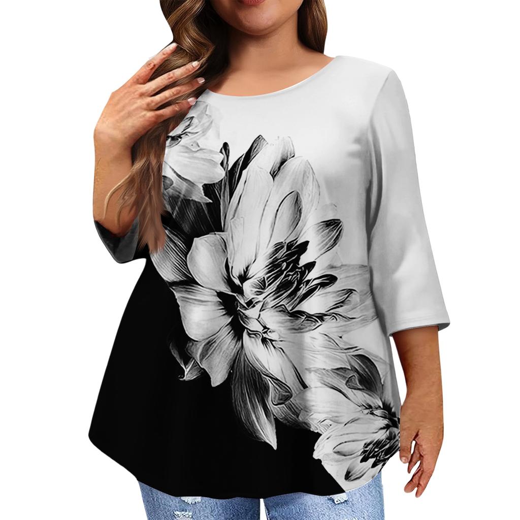 Women's Fashion Casual Round  Neck 3/4 Sleeve Oversized Top