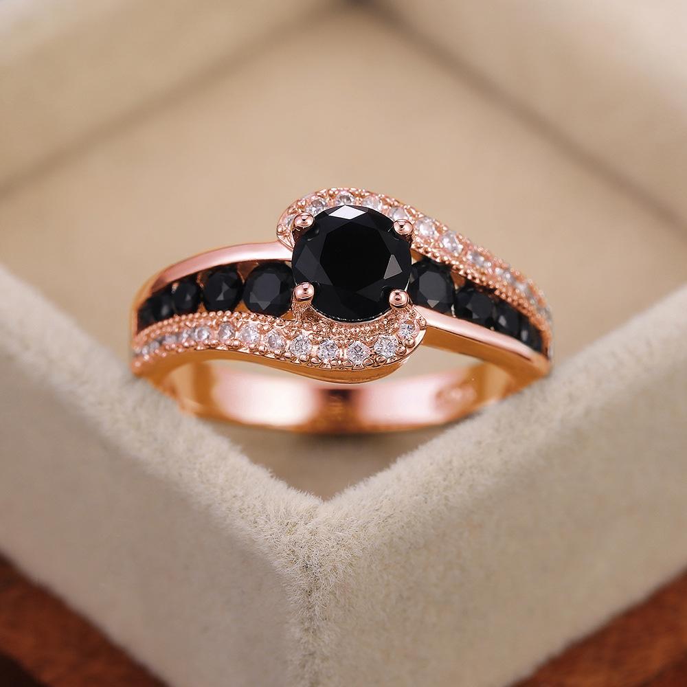

Black Zircon Ring, Fashionable Ol Women S Holiday Gift Jewelry. 10