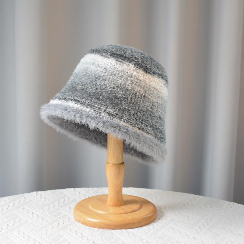 Autumn Winter Striped Colorblock Fisherman Hat With Breathable Warmth For Outdoor Activities