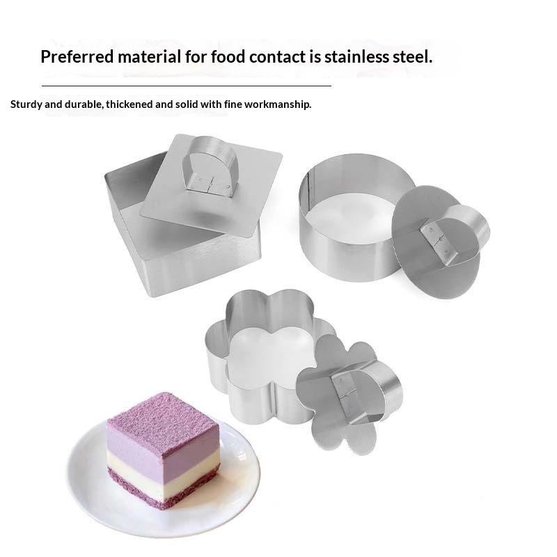 Stainless Steel Mousse Cake Ring Molds with Press Plate 1/4 Pcs Multi Shapes for Commercial Bakery Dessert Making