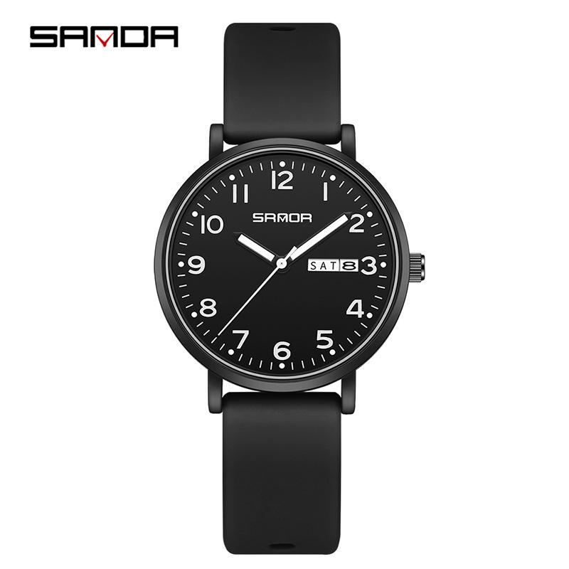 Sanda Quarzuhr Wasserdicht Leise Doppelkalender Unisex Uhr für Prüfung und Studium