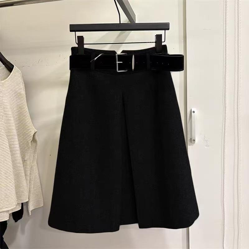 2025 Women s Retro Woolen High Waist A-line Midi Skirt with Slit - Autumn/Winter XL чёрный