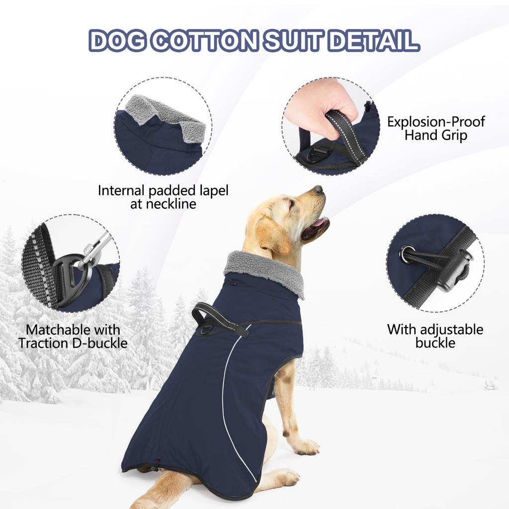 Wasserdichte Winter Hundejacke mit Geschirrloch Warme Fleece Hundejacke Reflektierende Winddichte Haustierkleidung für Große Mittlere Hunde