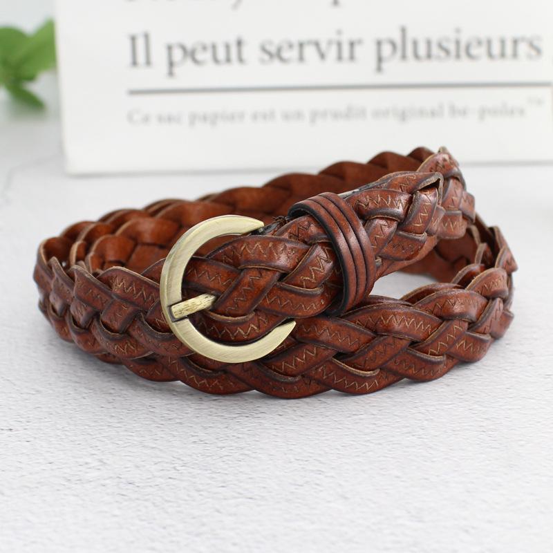 Four-strand Broken Cowhide Braided Belt, Thin Decorative Belt, Genuine Leather Twist Thin Belt