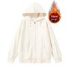 Felpa con cappuccio e zip foderata in pile da donna - Stile coreano pigro, Cardigan spesso per la primavera e l'autunno 2024.