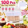 100 PCS Paper Wood Toothpick Flags Blank Design Cheese Markers Practical Cupcake Toppers  Buffet