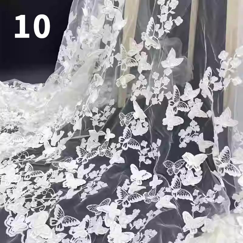 3D Butterfly Embroidery Fabric Hand-embroidered Cloth For Diy Sewing Wedding Dress Water-soluble Mesh Embroidery Lace Fabric