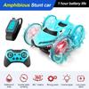 Non-Toxic 2.4G Rc Car Amphibious Vehicle Gesture Sensing Double-Sided Stunt Shark Amphibious Remote Control Cars With Light Toys For Children