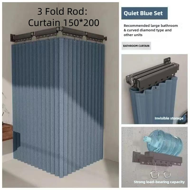 Bathroom Dry Wet Separation Shower Curtain Rotating Folding Curtain High-end Shower Invisible Waterproof Shower Partition Supplies