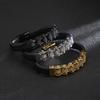 European-American Punk Bicycle Chain Titanium Steel Bracelet with Woven Cowhide In Stainless Steel Motorcycle Design.