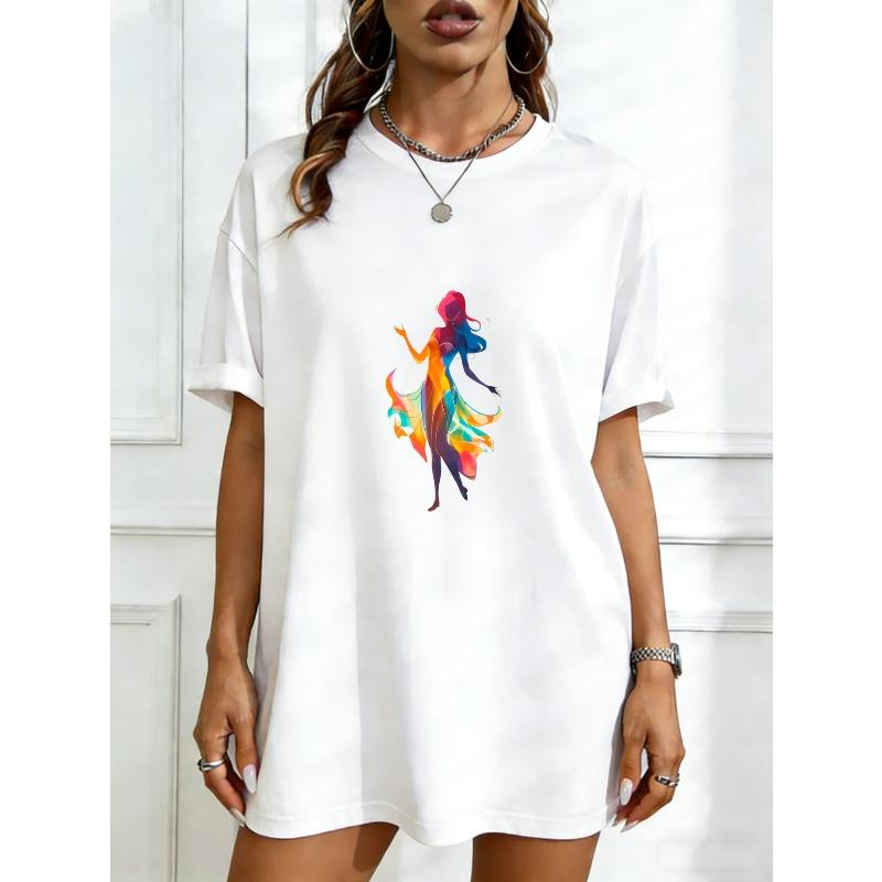 

Oversized T Shirt Black Abstract Woman Silhouette Print Casual Streetwear Fashion For Women XXXXL білий