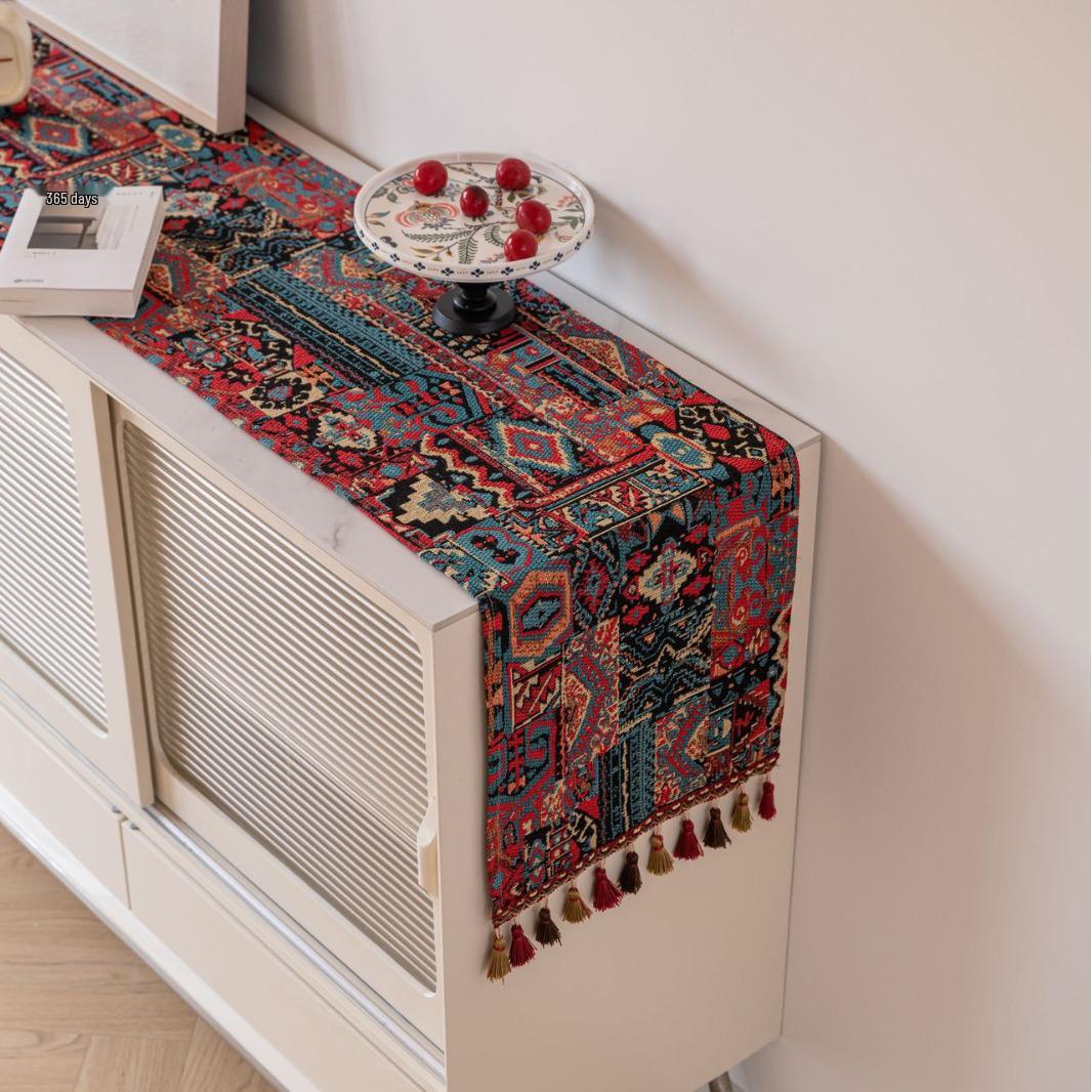 

Imanqi Скандинавская бирюзово-синяя скатерть с кисточками в виде листьев 33x120