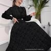 Women's Long Sleeve Pleated Dress Full Polka Dot Print Necktie Ankle-Length Skirt Without Belt Fashion