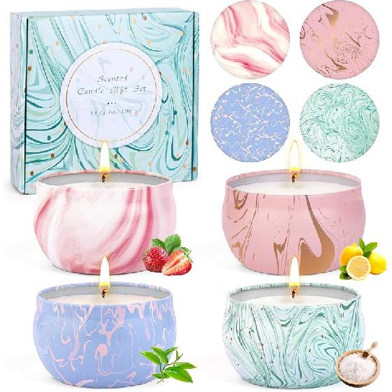 Candle Gifts,Scented Candles Christmas Gift Set for Women, 4 Pack Aromatherapy Candles for Home Scented, Natural Soy Wax Candles Gift Set for Set of 4