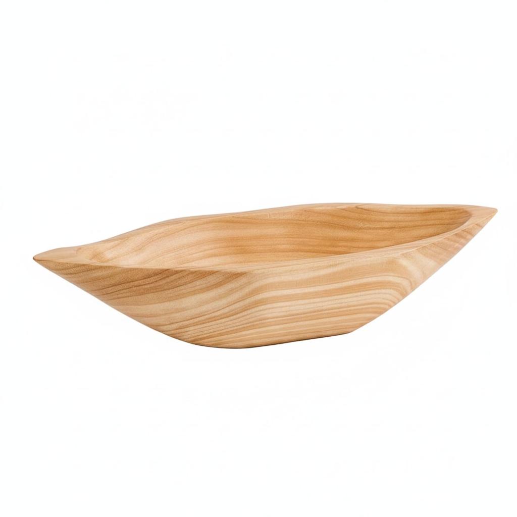 Acacia Wood Tray Elongated BoatShaped Rustic Wooden Fruit Bowl for Dining Table, Home Decor