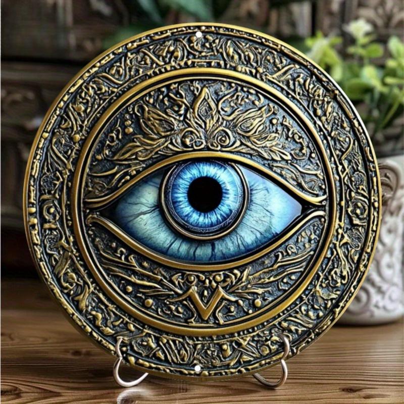 2d Flat 20*20cm, Evil Eye Wall Art, Vintage Style Wooden Sign for Home, Kitchen, Garden & Bedroom Decor, Perfect Christmas or Thanksgiving Gift