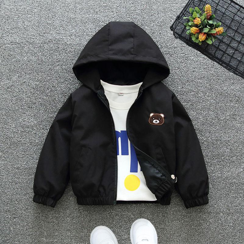 Giacca per bambini con orso dei cartoni animati, autunno, casual, giacca a vento, con cappuccio e cerniera, per ragazzi