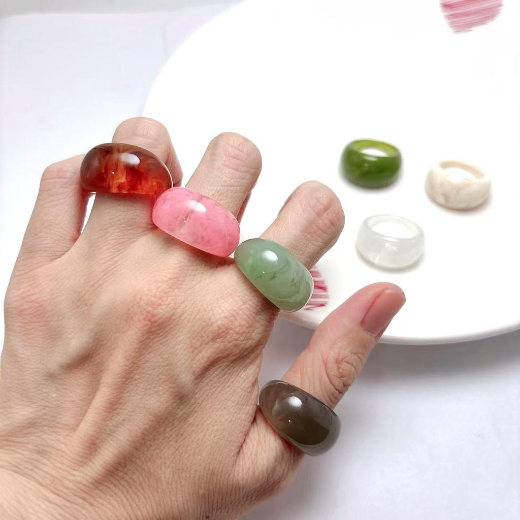 Glossy Transparent Resin Rings Set For Women Mix Color Simple Personality Jewelry Party Gifts