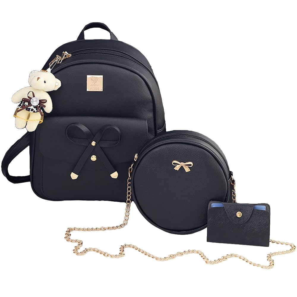 

Rucksack Girls Pouch Card Case 3 Piece Set with Bear Charm [FUPUONE] (Black) чорний