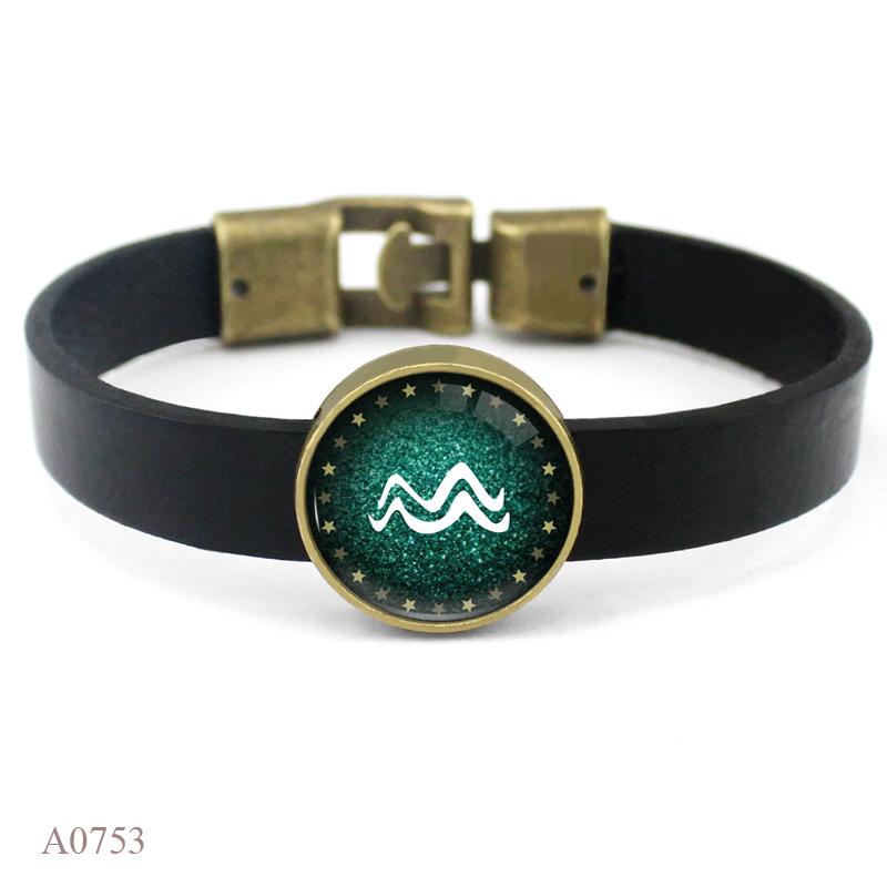 Aries Gemini Cancer Leo Virgo Libra Scorpio Sagittarius Capricorn Aquarius Pisces Zodiac Sign Horoscope Genuine Leather Bracelet