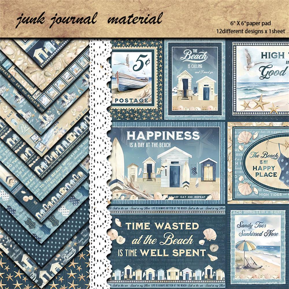 12 листов ретро-бумаги для коллажей в пляжной тематике и наклейки для DIY