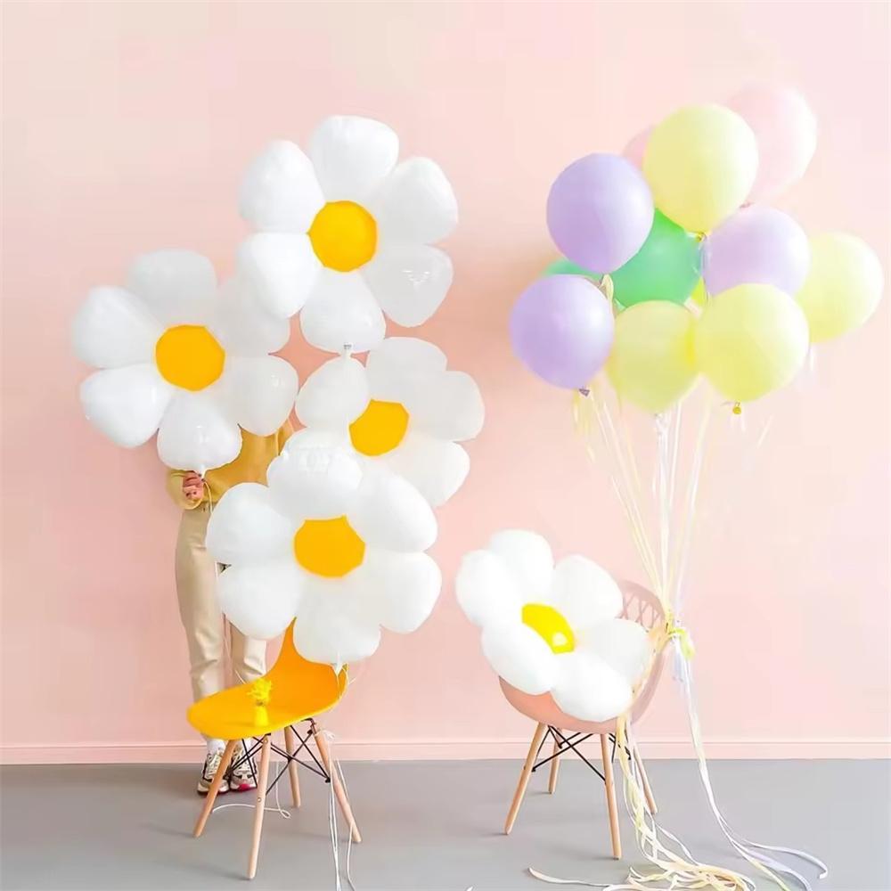 2Pcs White Daisy Flower Foil Balloons 32inch 0-9 Number Balloon Kids Birthday Party Decorations Baby Shower Wedding Decorations