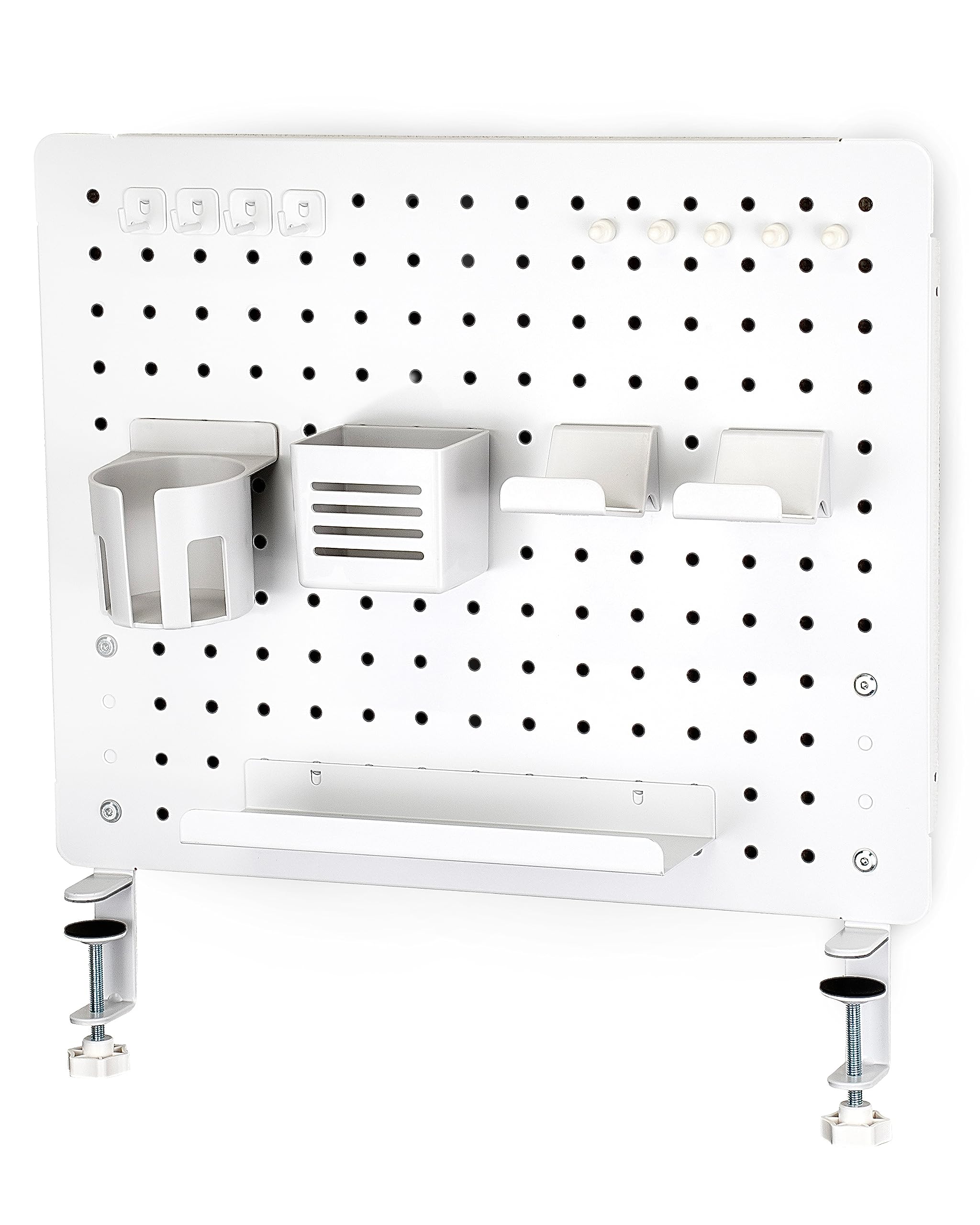 

EastForce Pegboard Desk Panel Magnetic Gaming Panel Desktop Storage with Hooks and Clamp Type Perforated Board (White, Large) Tray, белый