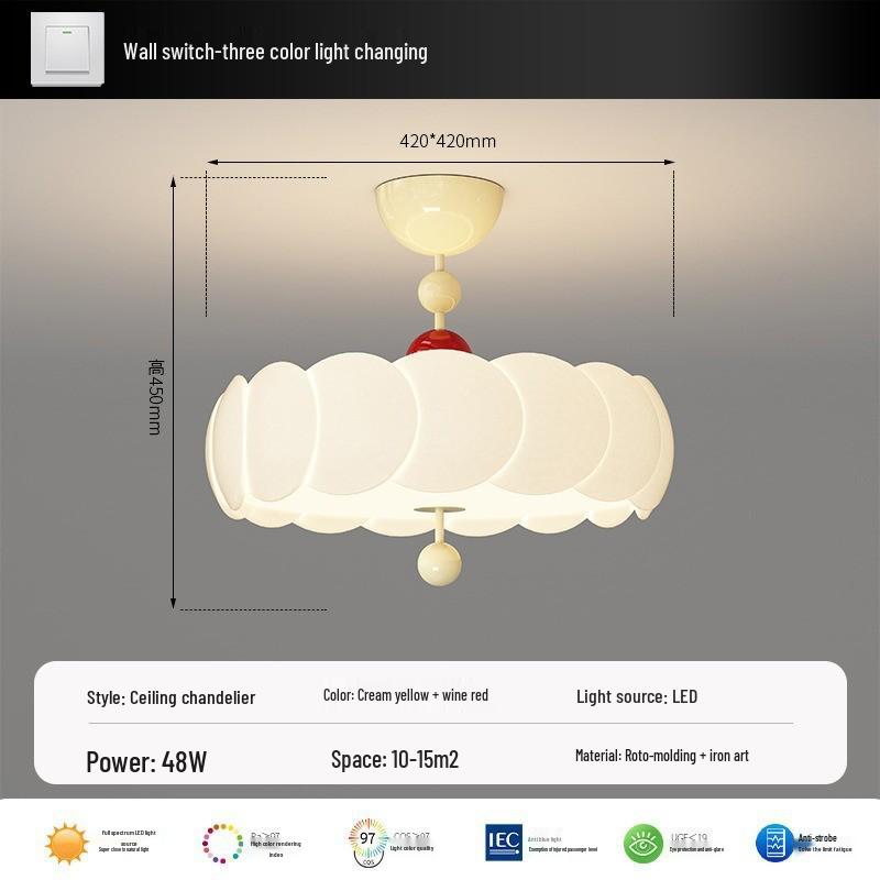 French Medieval Style Cream Ceiling Lamp for Master Bedroom & Children's Study - Full Spectrum Eye Protection