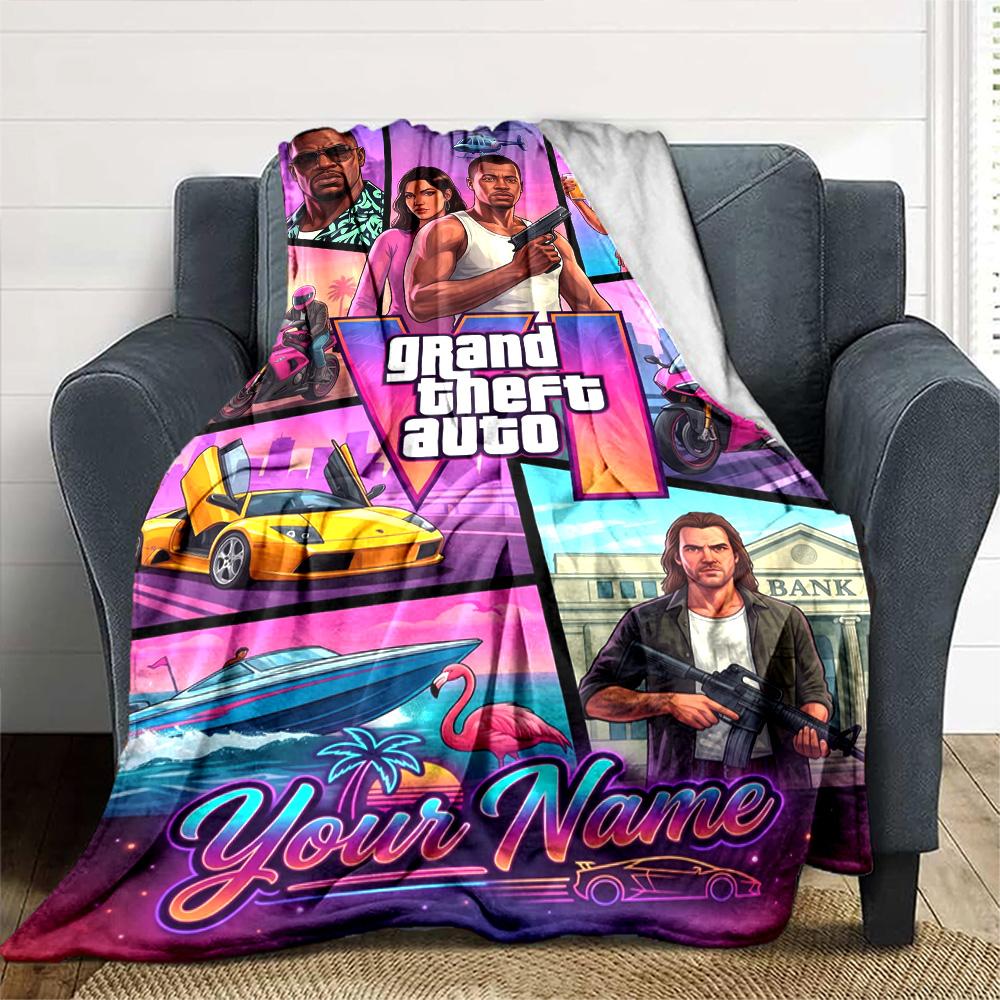 Grand Theft Auto Personalized Text Blanket Throw Personalized Blanket Comfortable Throw For Office Office Chair Couch Home Decor for All Occasions
