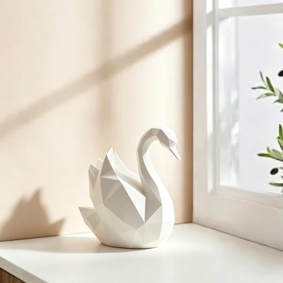 Ornamento da scrivania Design geometrico minimalista Scultura di cigno stampata in 3D Statuetta decorativa versatile Decorazione per stanza