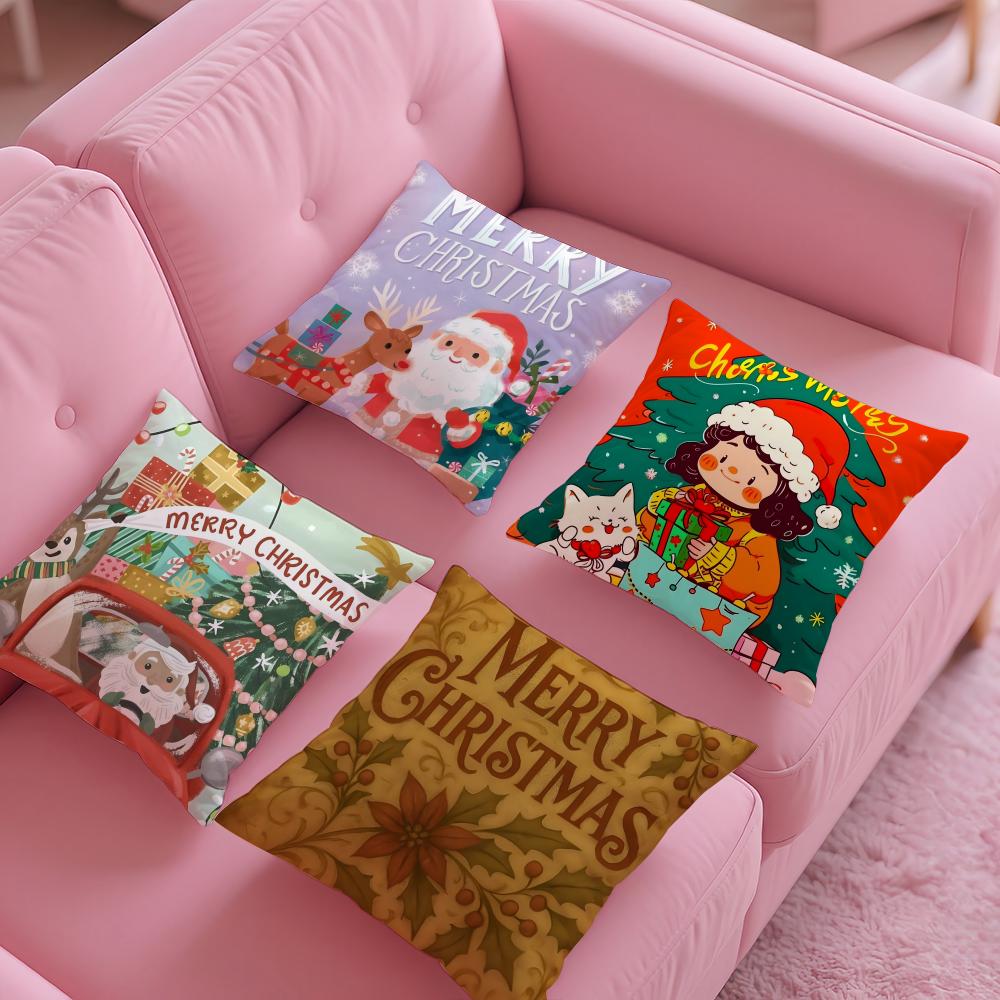 Warm Christmas Cartoon Decorations Third Pillow Case Silky Short Plush With Invisible Zipper Dustproof Sofa Cushion Cover