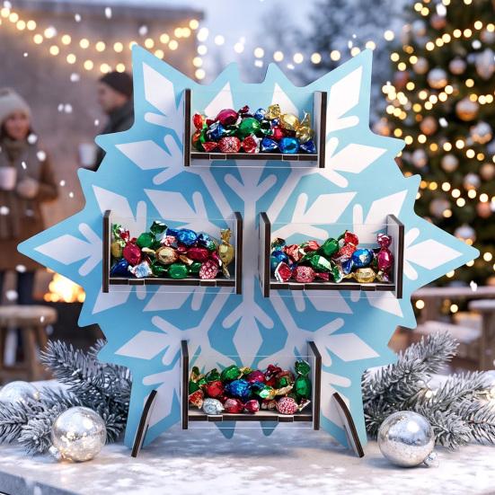 Transparent Acrylic Treat Holder Christmas Tree Wooden Candy Display Stand, Drawer Organizer for Desktop Cookie Case Party Dessert Table,