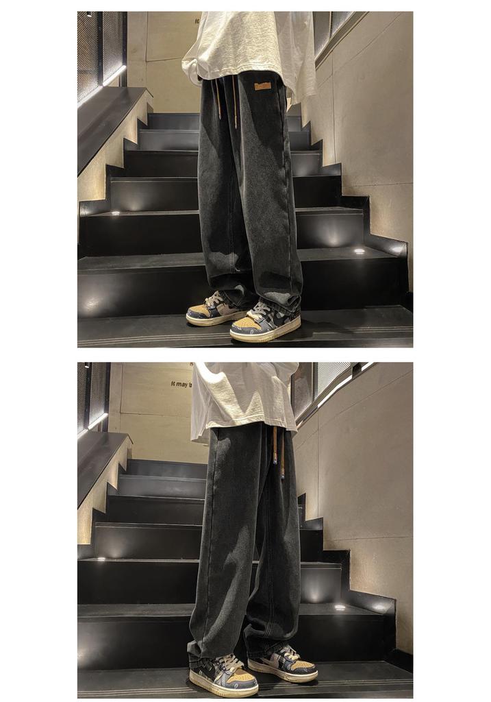 Jeans da uomo alla moda, versatili, con coulisse: Pantaloni Casual High-Street Larghi Dritti a Gamba Larga Primavera e Autunno