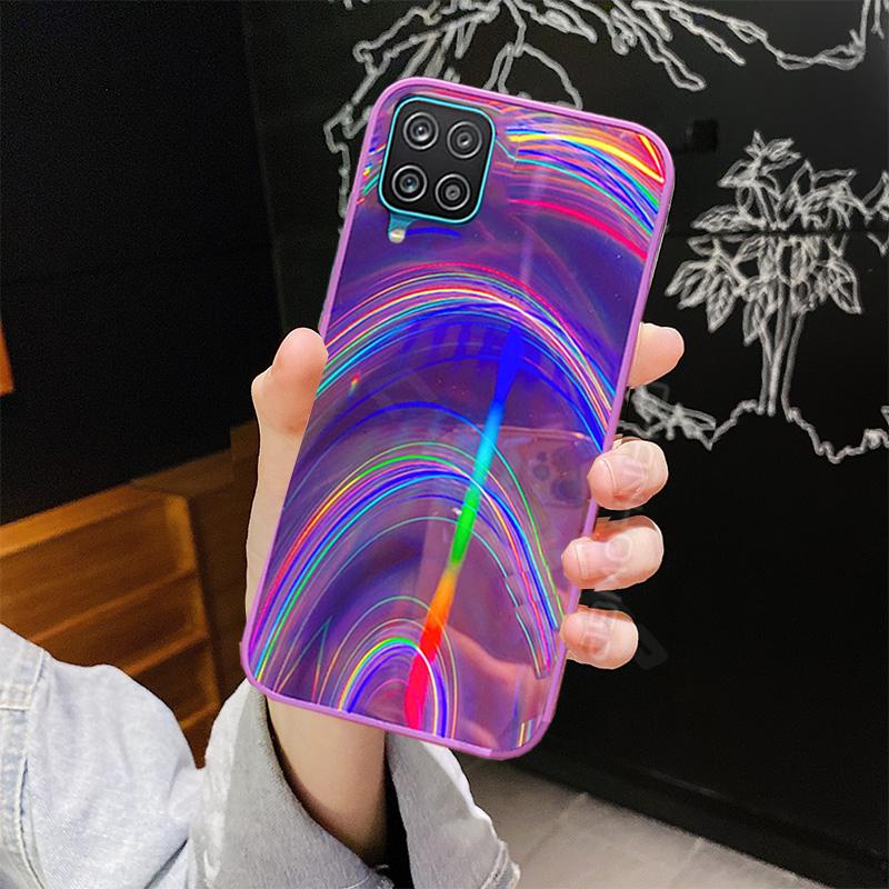 Duha Zrcátko Silikonový Okraj Pouzdro pro Samsung Galaxy A02S A12 A32 A42 A21S A51 A71 A01 A11 A31 A41 M31 S20 FE S21 S30 Plus Note20 Ultra Měkký Zadní Kryt