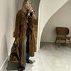 Women's Brown Handmade Trench Coat Party Genuine Casual Suede Lambskin Leather