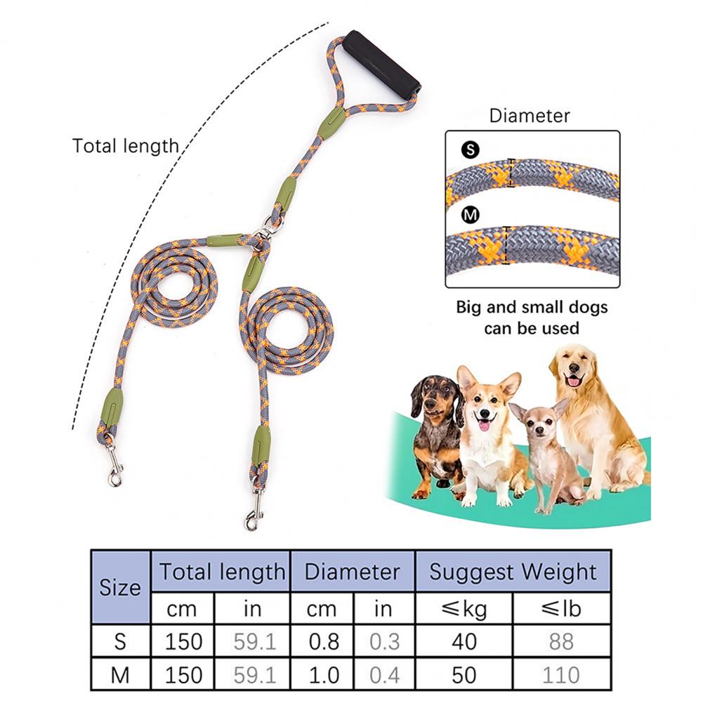 Dog Leash with Secure Connection 360-degree Rotary Clamp Design Leash Hands-free Dual Dog Leash Set for Medium Dogs