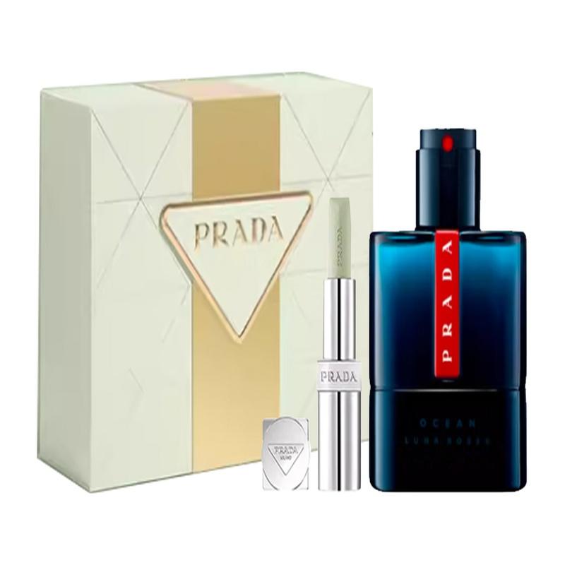Prada Red Moon Deep Sea Blue Men s Perfume Limited Gift Box EDT Perfume + Lip Balm #U000 Fresh Red Moon Deep Sea Blue Perfume 50ml + Lip Balm #U000