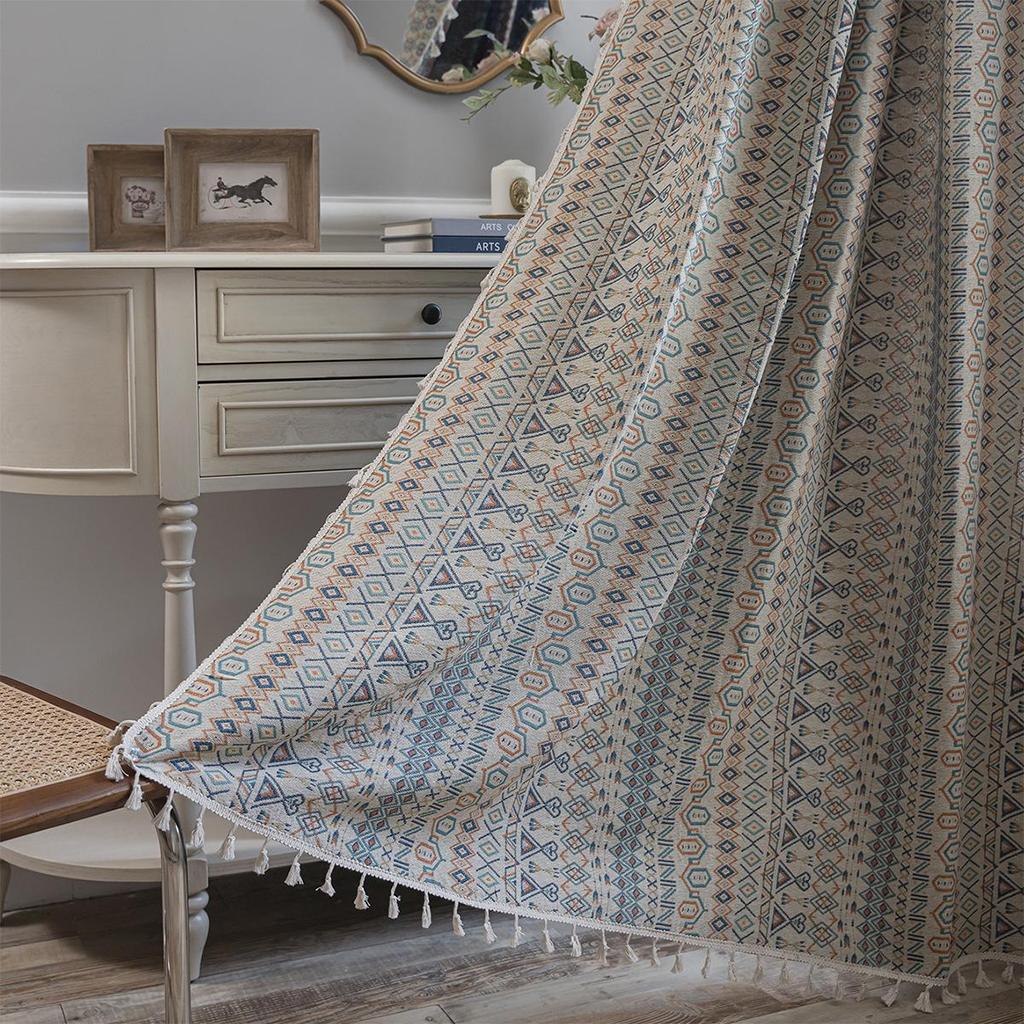 Imanqi Yun Blue Butterfly Jacquard Tassel Semi-Blackout Curtains for Kitchen or Bay Window