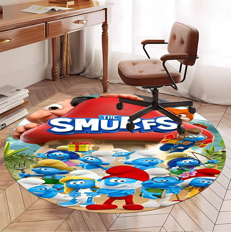 Blue Smurfs Pattern Round Rug, Indoor/Outdoor Mat, for Picnic, Gameroom, Bedroom, Office, Living Room, Home Decor Carpet, Birthday Gift