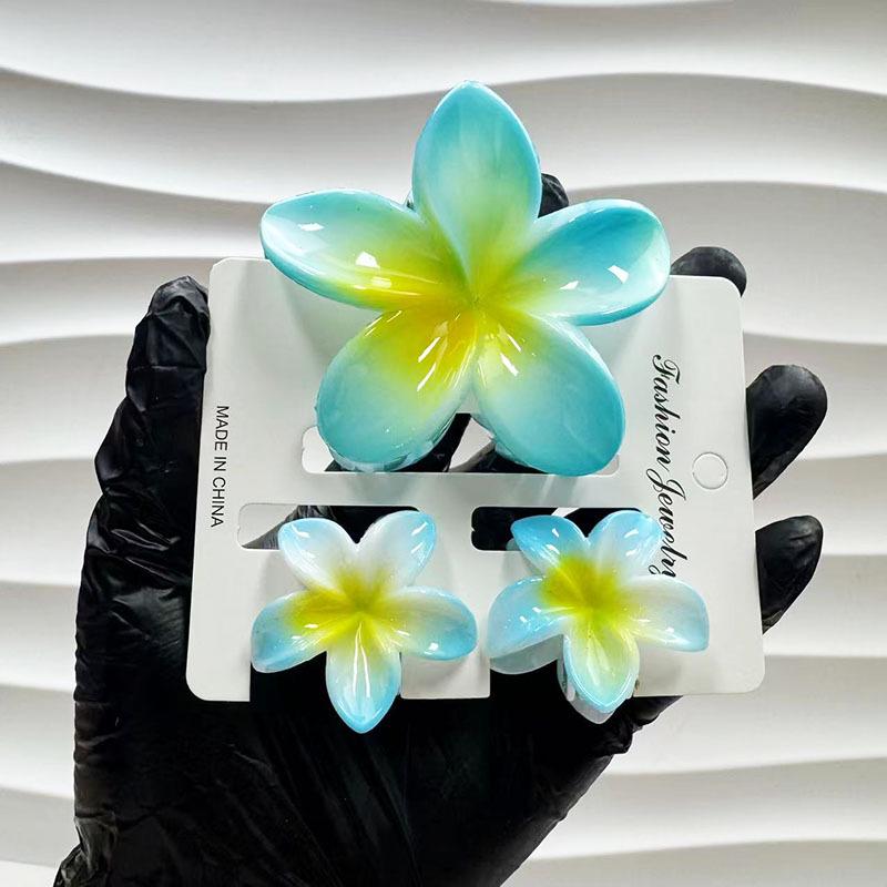 Sada skřipců do vlasů s frangipani: Květinové vlasové doplňky s imitací mramoru pro módní svátky