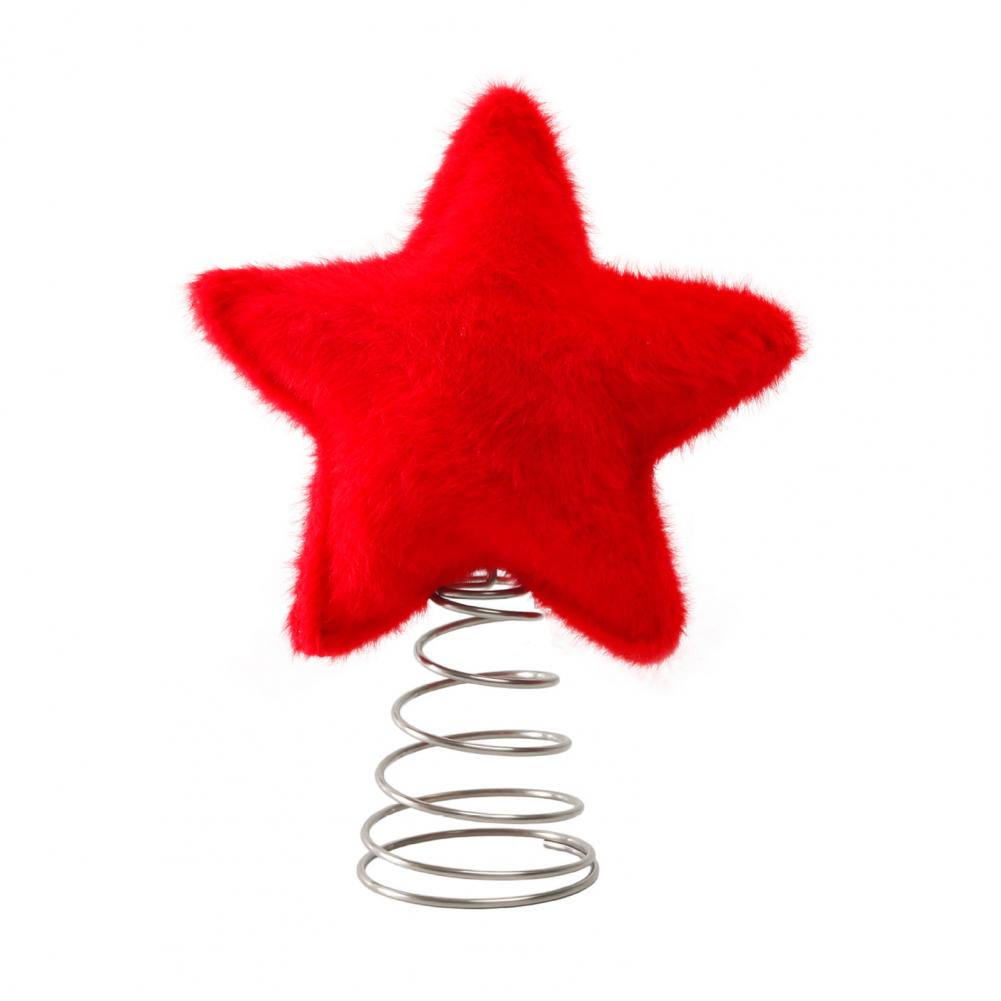 Plush Star Tree Topper Plush Five-pointed Star Christmas Tree Topper Metal Frame Secure Base Traditional Holiday Decor