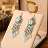 New Flower Water Drop Earrings for Women Retro Boho Long Silver Color Chain Crystal Bead Dangle Earring Ethnic Vacation Jewelry