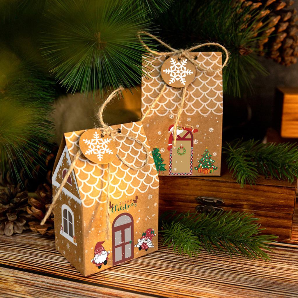 24 Set Christmas Gingerbread House Kraft Paper Packaging Box Small Paper Gift Bags Xmas Treats Party Favors Stocking Stuffers