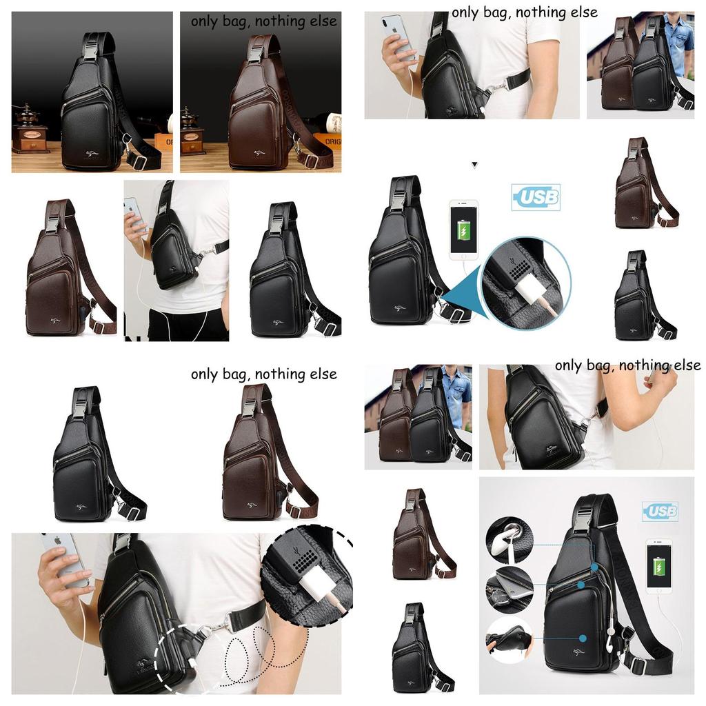 Barnoroo New Men's Casual Chest Bag Fashionable Crossbody Bag With Usb Port Trendy Men's Bag
