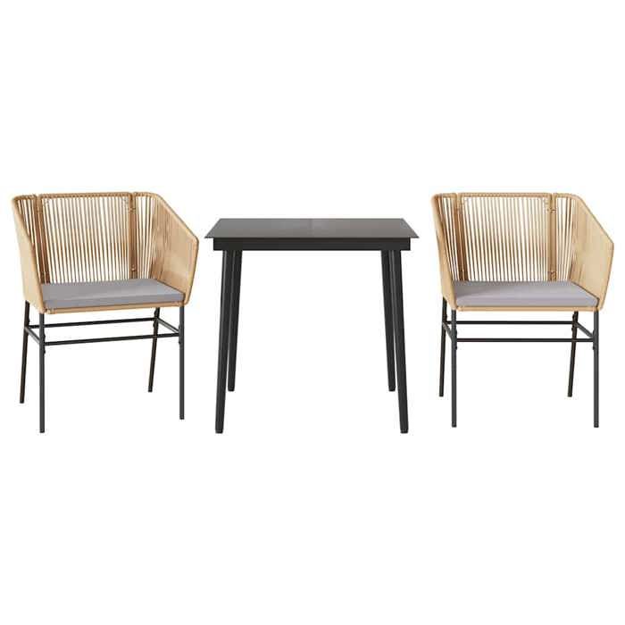 VidaXL Garden Dining Set Cushions 3pcs Brown Poly Rattan Glass 3334520