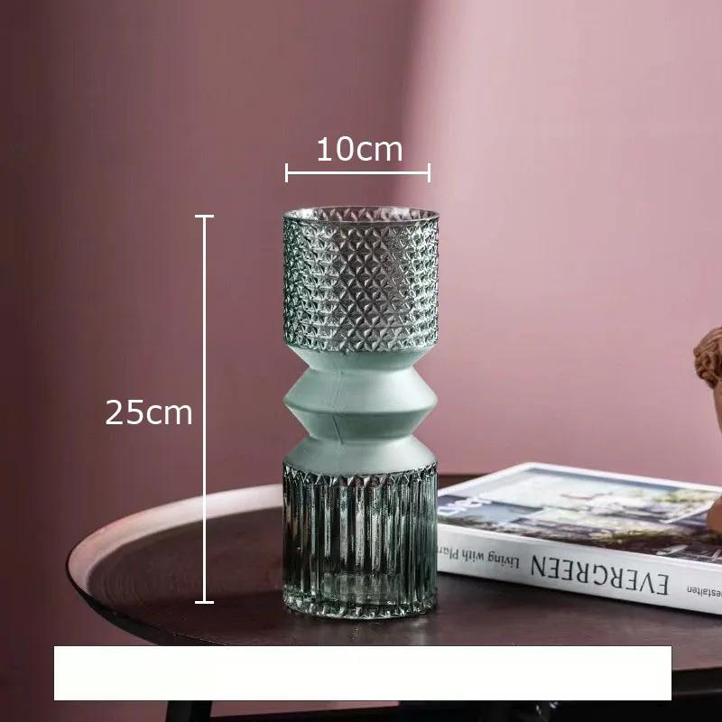 Green Relief Glass Vase Hydroponics Flower Pots Desk Decoration Flowers Arrangement Crafts Floral Vases Room Aesthetic Decor